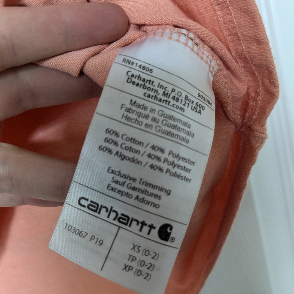 Carhartt T-shirt Loose Fit Cotton Coral Peach Pocket (Size XS) - Picture 5 of 10